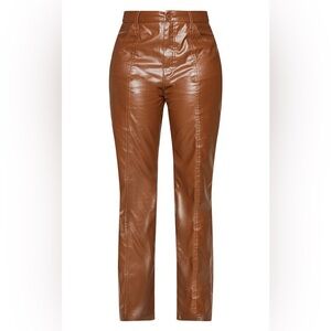 Chocolate Brown Faux Leather Straight Leg Seam Front Pants 10
